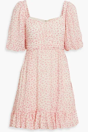 by Ti Mo Gerafftes Minikleid aus Chiffon mit floralem Print - Pink - S
