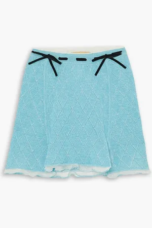 CORMIO Minirock aus Pointelle-Strick aus einer Baumwollmischung mit Samtbesatz - Blau - IT 36