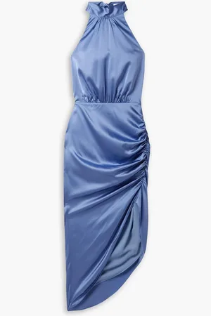 VERONICA BEARD Gabriella gerafftes Neckholder-Midikleid aus Stretch-Satin aus einer Seidenmischung - - US 0