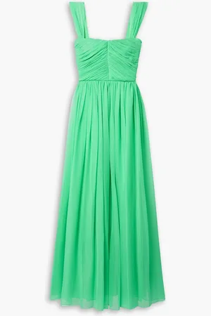 ADAM LIPPES Maxikleid aus Seidenchiffon mit Raffungen - Grün - US 4