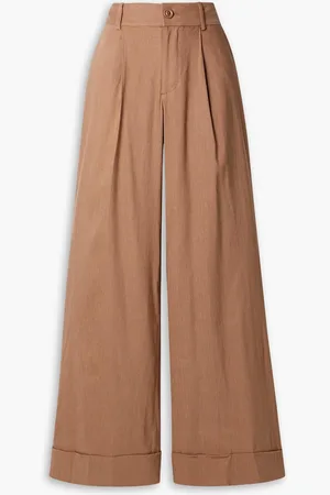 ALICE+OLIVIA Alice Olivia - Tomasa Hose mit geradem Bein aus einer Leinenmischung mit Stretch-Anteil und Falten - Braun - US 0