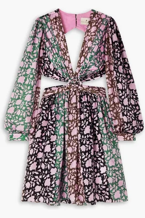 Cubus Mia Minikleid aus Habotai-Seide mit floralem Print und Cut-outs - Lila - 3