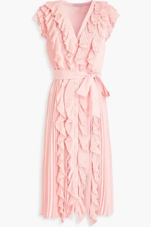 ALICE+OLIVIA Alice Olivia - Analise Midikleid aus Chiffon mit Falten und Rüschen - Pink - US 2