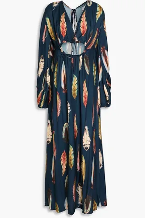 Agua by Agua Bendita Francisca Maxikleid aus Twill mit Print und Cut-outs - Blau - XS