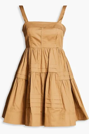 AJE Sight Bow gestuftes Minikleid aus Baumwollpopeline - Braun - UK 14