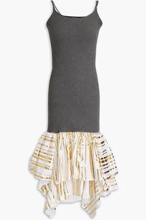 J.W.Anderson Gestuftes Midikleid aus Rippstrick mit Baumwollpopeline-Einsätzen - - XXS