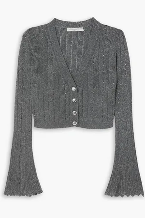 Alessandra Rich Verkürzter Cardigan aus Metallic-Rippstrick mit Kristallen - Metallic - IT 46