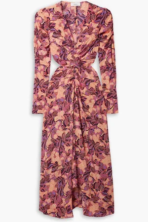 A.L.C. Mona Midikleid aus Stretch-Seide mit Blumenprint, Cut-out und Raffungen - - US 8