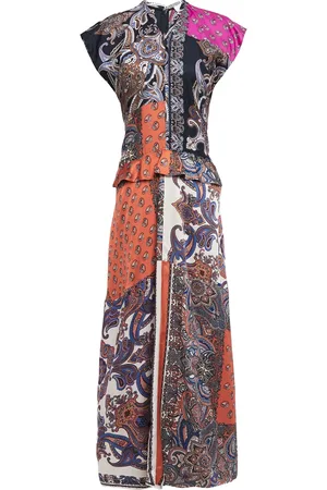Chloé Patchwork-effect printed satin-twill peplum maxi dress - Blau - FR 36