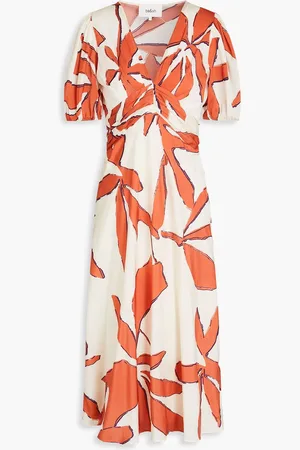 Bash Gerafftes Midikleid aus Satin mit Print - - 0