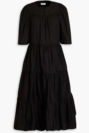 ROSETTA GETTY Gestuftes Midikleid aus Baumwollpopeline mit Raffung - - M