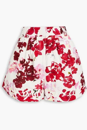 AJE Unlace Shorts aus einer Leinenmischung mit floralem Print - Burgunderrot - UK 4