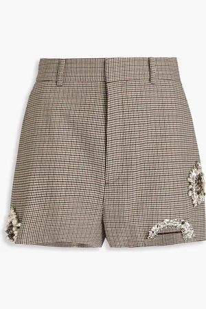 AREA Shorts aus Wolle mit Hahnentrittmuster, Cut-outs und Kristallverzierung - - US 6