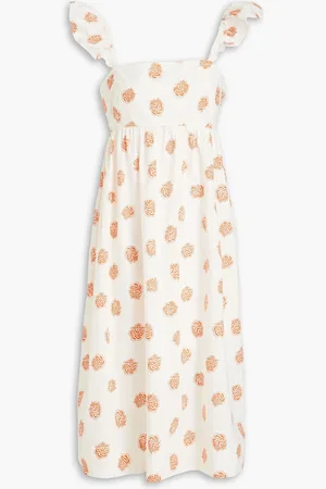 Baum und Pferdgarten Ashaki Midikleid aus Bio-Baumwollpopeline mit floralem Print - Weiß - DE 42