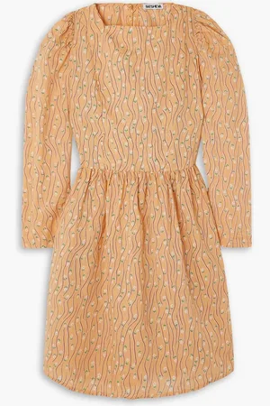 BATSHEVA Minikleid aus Baumwollpopeline mit Blumenprint und Raffungen - Orange - US 0