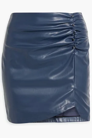 CAMI Aliah Minirock aus Kunstleder mit Zierknöpfen und Raffungen - Blau - US 0