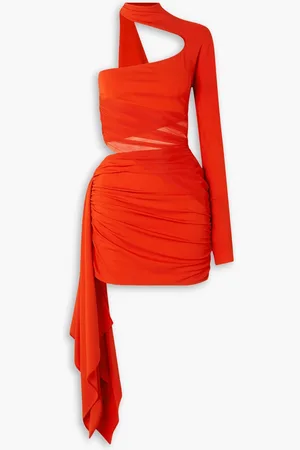 MUGLER Asymmetrisches Minikleid aus Stretch-Jersey und Tüll - Rot - FR 40