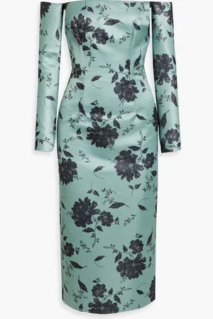 EMILIA WICKSTEAD Melina schulterfreies Midikleid aus Faille mit floralem Print - Grün - UK 10