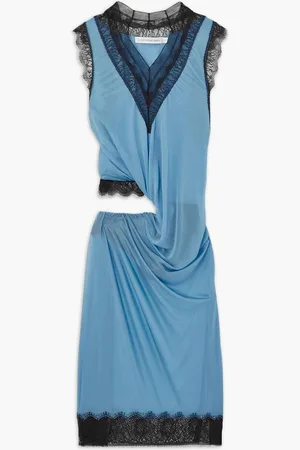 CHRISTOPHER ESBER Kleid aus Chiffon mit Spitzenbesätzen, Cut-out und Raffungen - Blau - UK 6