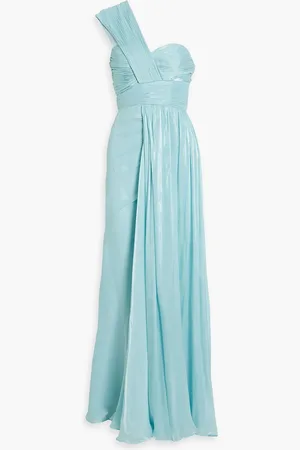 Badgley Mischka Plissierte Robe aus Georgette mit asymmetrischer Schulterpartie - Blau - US 10