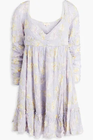 by Ti Mo Minikleid aus Crêpe mit floralem Print, Pailletten und Rüschen - Lila - M