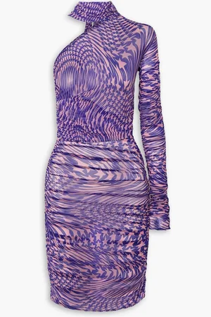 MUGLER Asymmetrisches Kleid aus bedrucktem Stretch-Tüll mit Schluppe - - FR 38