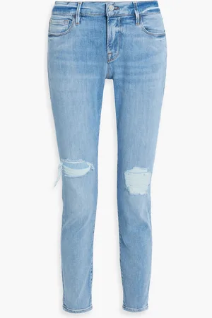 Frame Le Garcon Boyfriend-Jeans in Distressed-Optik - Blau - 33