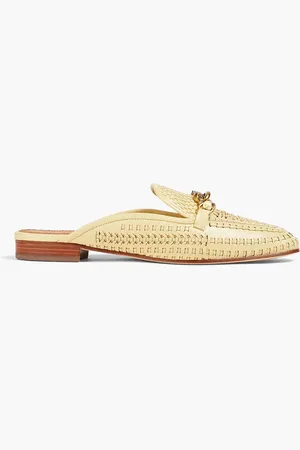 Tory Burch Jessa Slippers aus geflochtenem Leder mit Kettenverzierung - Gelb - US 5
