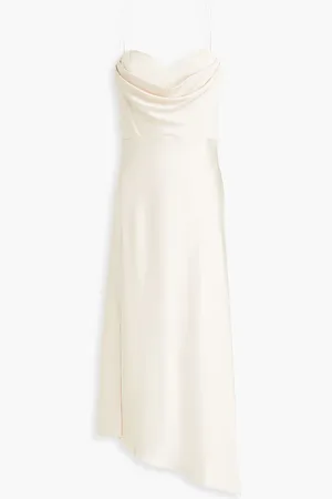 ALICE+OLIVIA Alice Olivia - Kiyoko asymmetrisches Midikleid aus glänzendem Crêpe mit Drapierung - Weiß - US 14