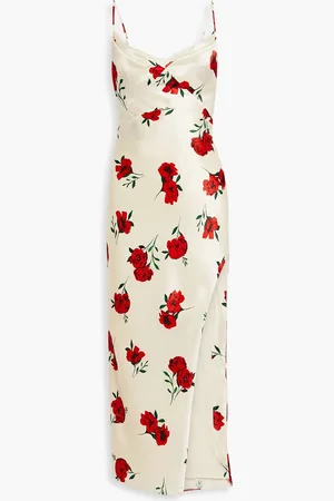 Nicholas Drapiertes Midikleid aus glänzendem Crêpe mit floralem Print - - US 6