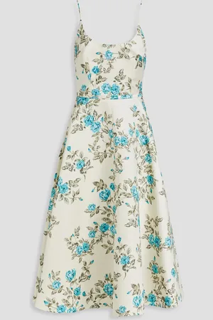 EMILIA WICKSTEAD Lana Midikleid aus Satin mit floralem Print - Weiß - UK 12