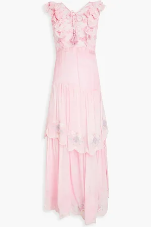 LOVESHACKFANCY Chantelle gestuftes Maxikleid aus Chiffon mit Stickereien - Pink - US 2