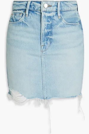 GOOD AMERICAN Minirock aus Denim in Distressed-Optik - Blau - 39