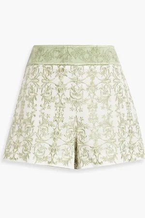 ALICE+OLIVIA Alice Olivia - Donald Shorts aus einer Baumwoll-Leinenmischung mit Stickereien - Grün - US 10