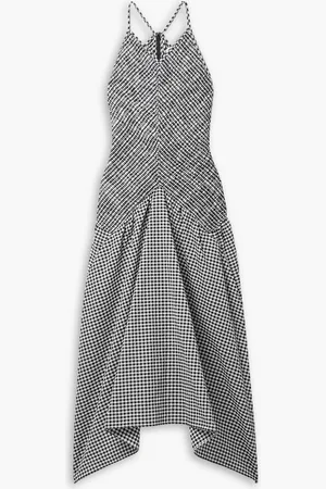 Proenza Schouler Asymmetrisches Midikleid aus Seersucker mit Gingham-Karo - - US 2