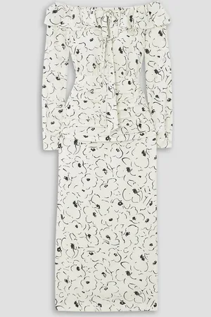 Alessandra Rich Schulterfreies Midikleid aus Crêpe de Chine aus Seide mit floralem Print - Weiß - IT 42