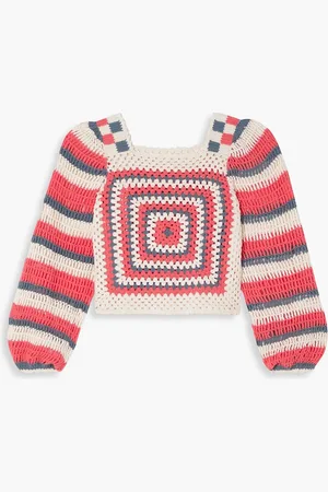 ULLA JOHNSON Beso verkürzter Pullover aus gehäkelter Baumwolle mit Streifen - Pink - XS