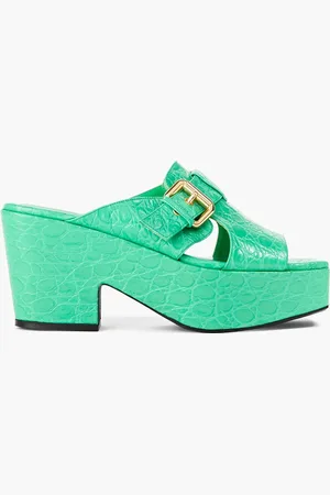 By Far Lenka Mules aus Leder mit Krokodileffekt und Plateau - Grün - EU 36