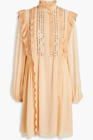 Chloé Minikleid aus Seidenchiffon mit Fil Coupé und Verzierung - Orange - FR 36