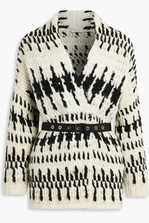 Brunello Cucinelli Cardigan aus Jacquard-Strick aus Kaschmirmischung mit Verzierung - Weiß - M