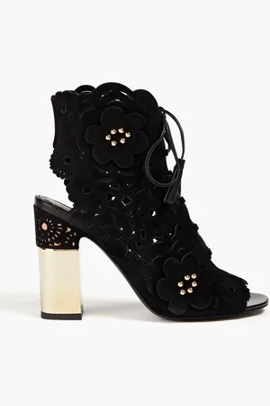 Roger Vivier Ankle Boots aus lasergeschnittenem Veloursleder mit Nieten - - EU 34