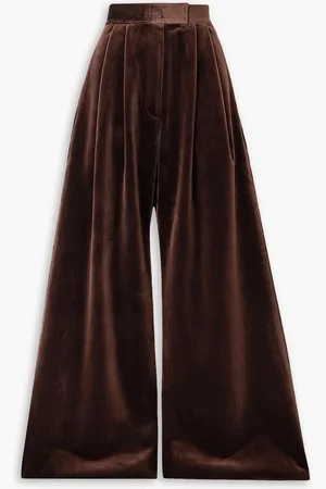 ALEX PERRY Rowe Hose mit weitem Bein aus Stretch-Samt mit Falten - Braun - UK 8