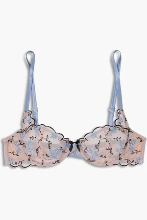 FLEUR DU MAL Rose and Vine Bügel-BH aus Stretch-Tüll mit Stickereien - Blau - 36 C