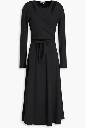 Ganni Midikleid aus Rippstrick mit Wickeleffekt und Cut-outs - Grau - DE 36