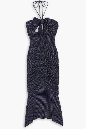 ALEXANDRE VAUTHIER Neckholder-Midikleid aus Stretch-Jersey mit Polka-Dots und Twist-Detail an der Vorderseite - Blau - FR 42