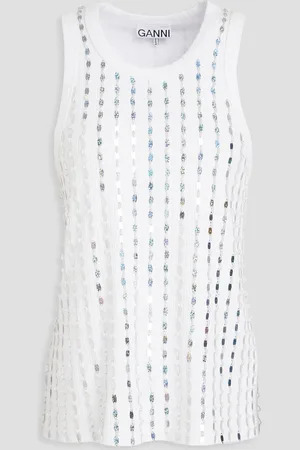 Ganni Geripptes Tanktop aus Jersey aus einer EcoVero™-Mischung mit Verzierung - - DE 44