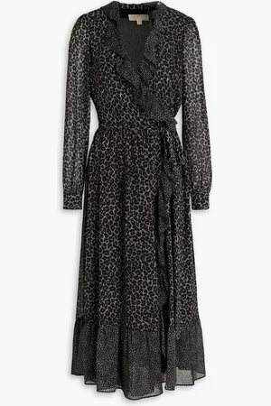 Michael Kors Ruffled leopard-print crepe midi dress - Grau - XS