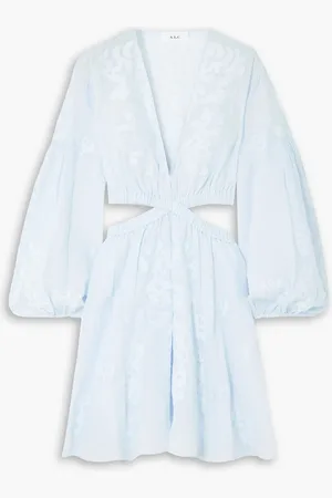 A.L.C. Irene Minikleid aus Ramie mit Stickereien und Cut-outs - Blau - US 12
