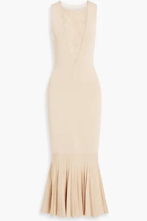 GALVAN Erato plissiertes Midikleid aus Loch- und Stretch-Strick - - S