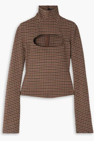 A.W.A.K.E. MODE Stehkragenoberteil aus kariertem Jersey mit Cut-out - - FR 42